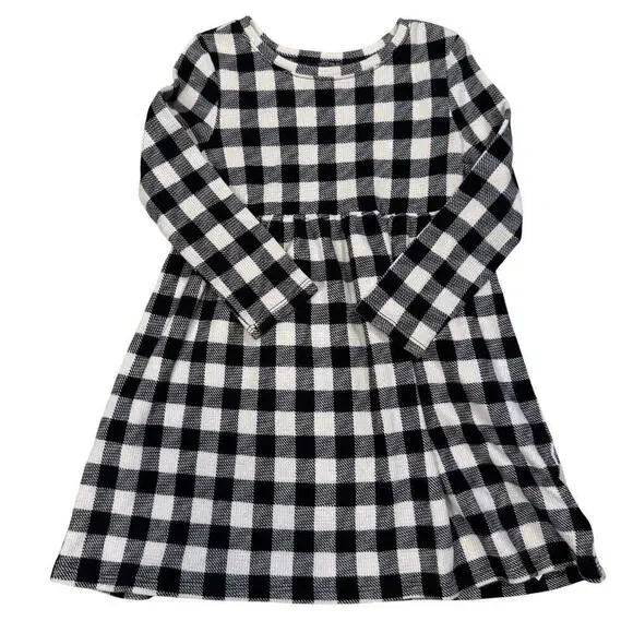 Old Navy Black & White Buffalo Plaid Long Sleeve Dress Girls 3T EUC