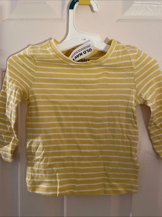 Old Navy Yellow & White Striped Long-Sleeve Tee 12/18mon NWT