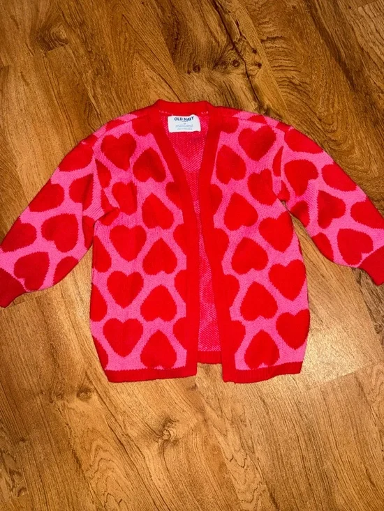 Old Navy Red & Pink‎ Heart-Print Knit Cardigan