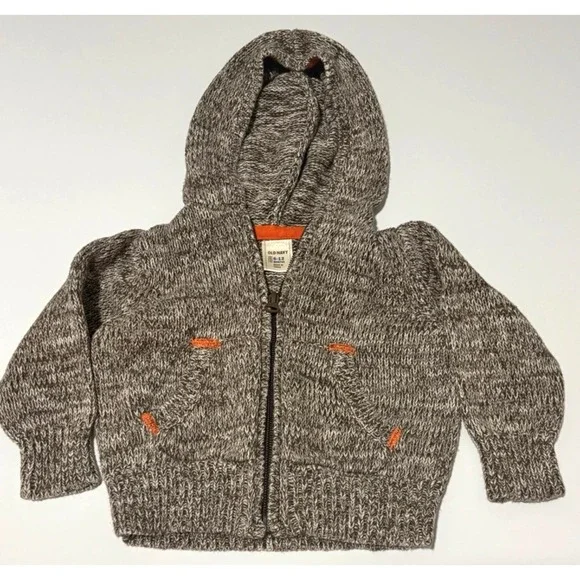 Old Navy Baby Gray Knit Hooded Full Zip Sweater w/ Pockets 6-12 Months