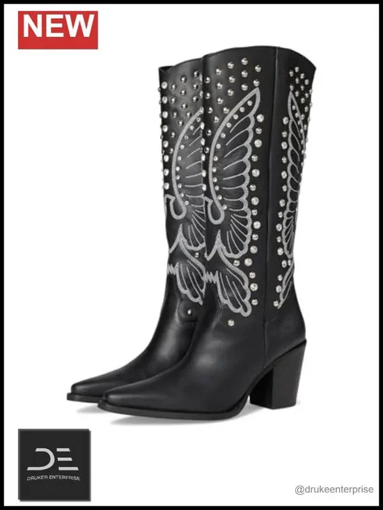 Dingo Women's Leather Knee High Casual Boots Block Heel Snip Toe