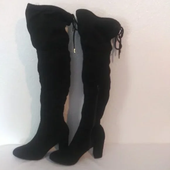 Ladybug women's size 6 1/2 black over the knee, block heel,  pull on boot