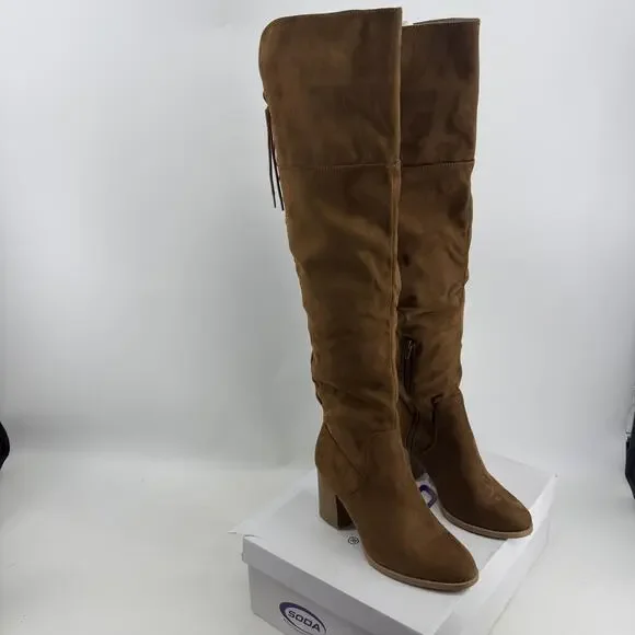 Soda Over The Knee Riding Boots Womens 8.5 Chestnut Faux Suede Lace Up Aspire-S