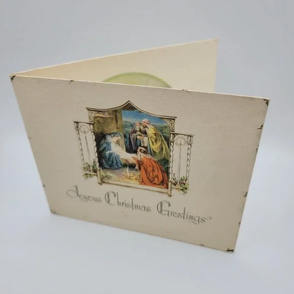 Vintage Rust Craft Boston Christmas Card Nativity‎ Scene Joyous Greetings
