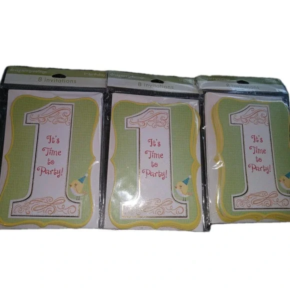 3 pks Designer Greetings 1st‎ Birthday Party Cards 24 cards Invitations