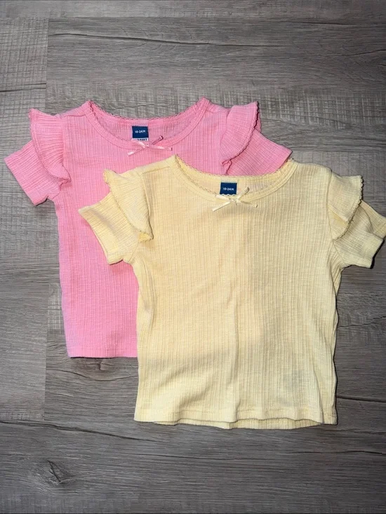 Soft Ribbed Flutter Sleeve Top - Pink & Yellow - Old Navy