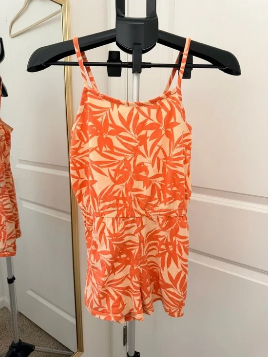 Old Navy | Girls Orange Leaf-Print Romper Size 10-12