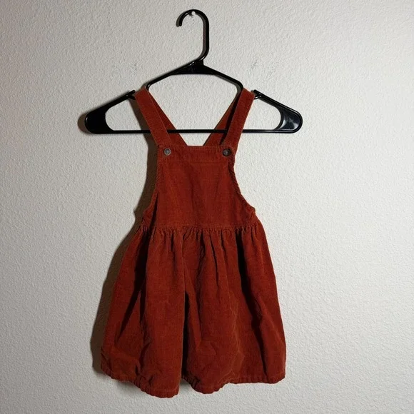 Old Navy Corduroy Overall Dress Baby Girls 5T Rust Orange Elasticized‎ Waist