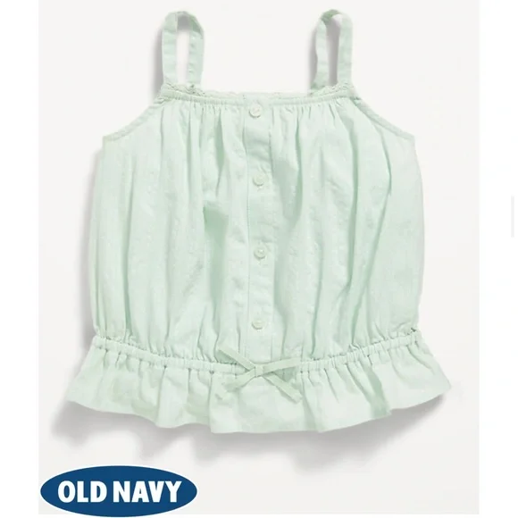 Sleeveless Buttoned Peplum Tank Top for Toddler Girls in Mint Mist