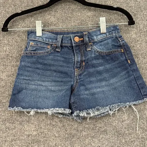 Old Navy Girls Denim Cut Off Jean Shorts Size 7 HIgh Rise Adjustable Waist