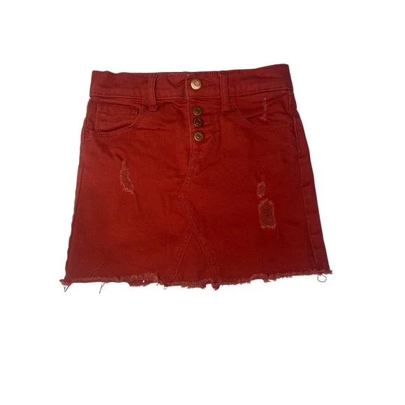 Old Navy Kids Burnt Orange Distressed Denim Mini Skirt Size‎ S 6-7 waist adjust