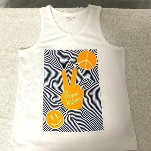 Old Navy Boys Peace Smiley Face White Tank Size Small 6/7 NWOT