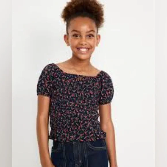 Old Navy Girls’ Floral Ruffled Hem Smocked Puff Sleeve Top Size Large 10/12