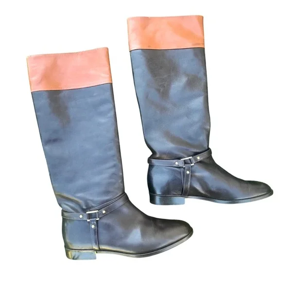 Brooks Brothers Two Tone Women's Tall Leather Riding Boots Size 6.5 Brown Cognac