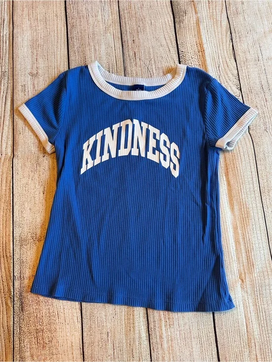 Old Navy Girls Kindness Ribbed Ringer Tee Blue White L 10-12