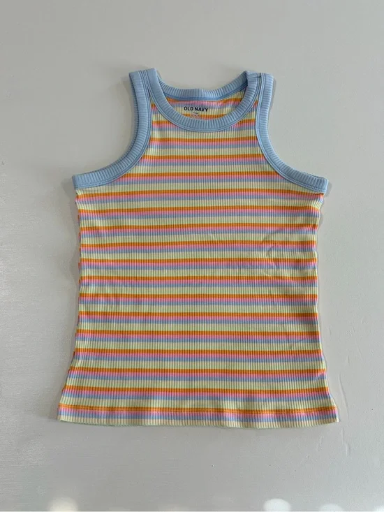 Old Navy Pastel Striped Ribbed Tank with Light Blue Trim