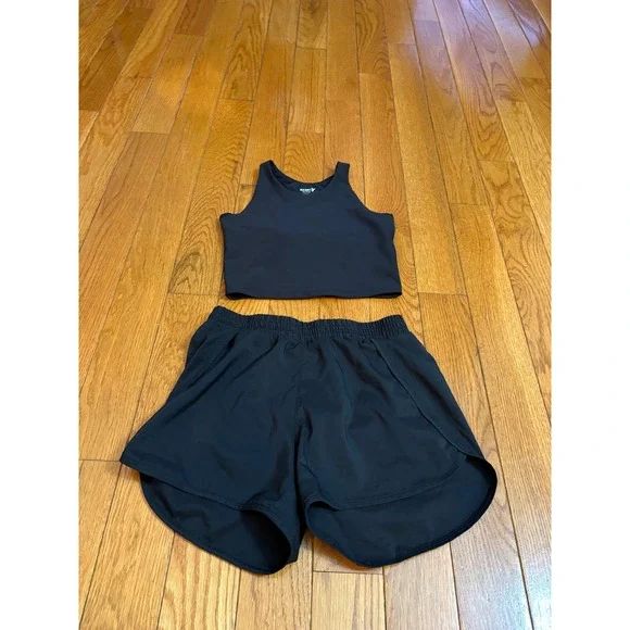 Old Navy Powersoft Tank & All in Motion Shorts Set Black Kids Size L 10-12 XL 14