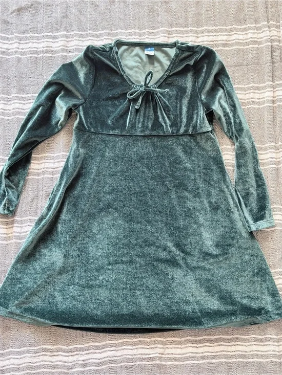 Old Navy Girls' Velvet Tie-Front A-Line Dress - Dark Green