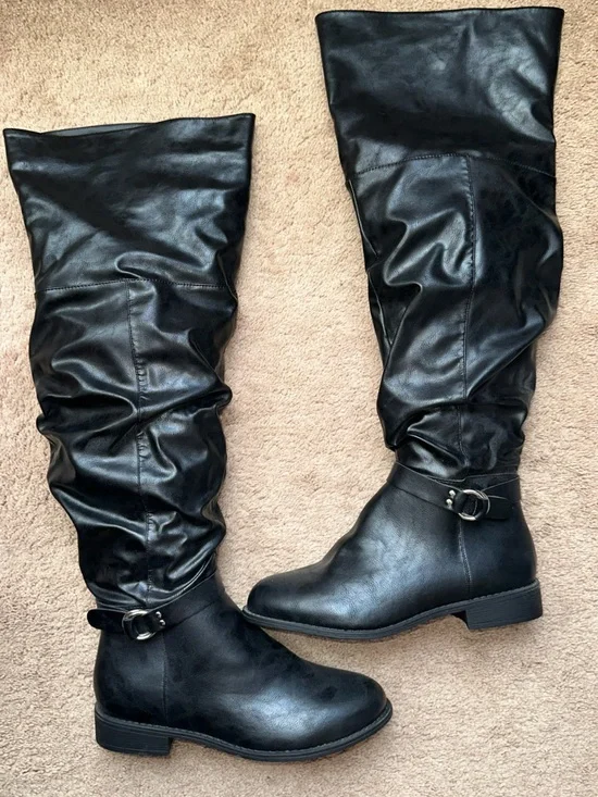 Charlotte Russe Black Slouch Over-the-Knee Buckle Boots
