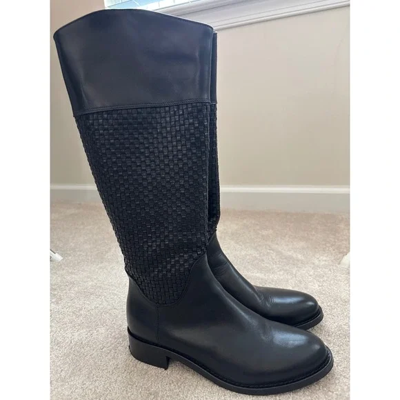 Sesto Meucci Zalia Black Quilted Woven Calf Height Leather‎ Boots Size 8.5