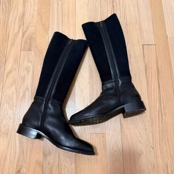 Aquatalia Black Knee-High Tall Leather Boots Size 8.5 Retail for $650
