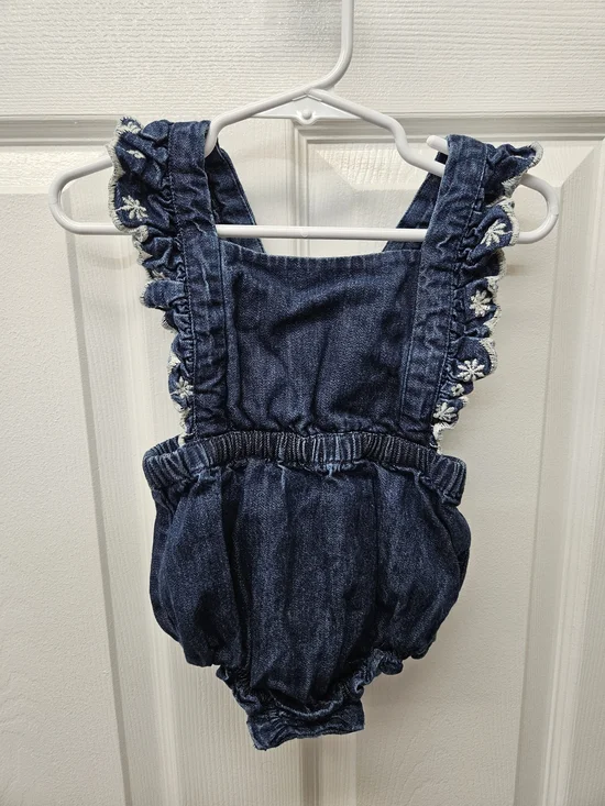 Old Navy Dark Blue Denim Bubble Ruffle Romper 18-24mo NWOT