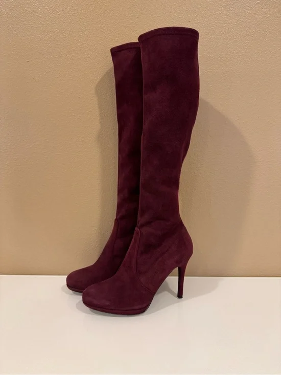Stuart Weitzman Knee High Bordeaux Suede Boots