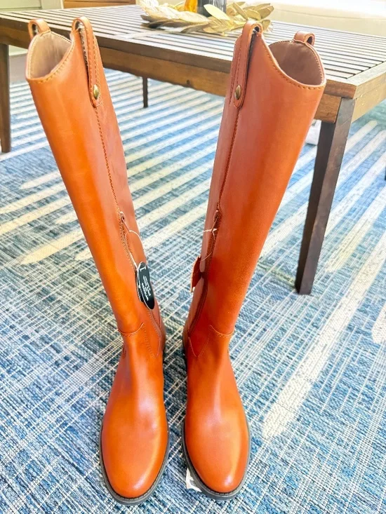 NIB International Concepts Fawne Cognac Leather Riding Boots Women's Size 6.5M