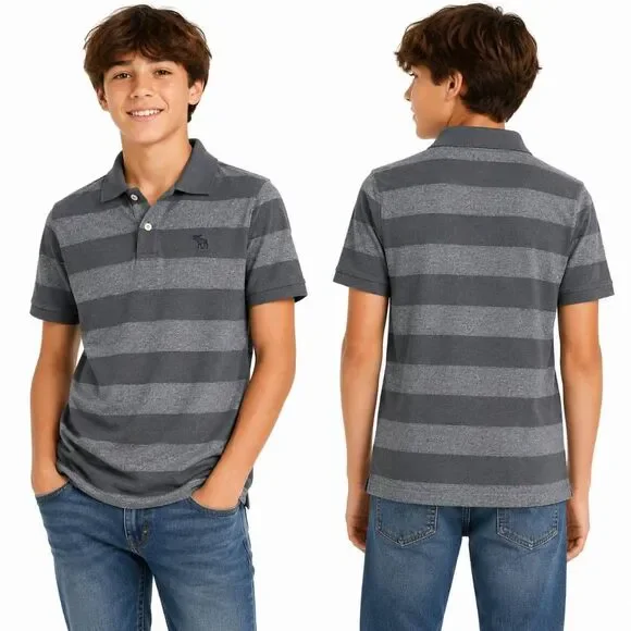 Old Navy Boys Gray Stripe Polo Shirt Youth Medium