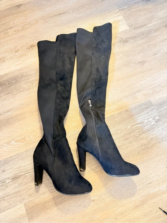 Black Over-the-Knee High Heel Boots - Women's Fashion Boots