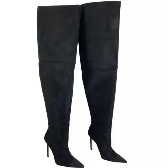 Good American Thigh High Slouch Faux Suede Women’s Black Boots Size 5.5