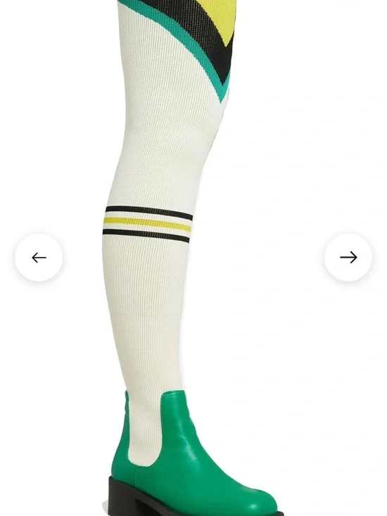 Rev-It-Up Motocross Detail Over The Knee Thigh High Long Boot In Green And Cream