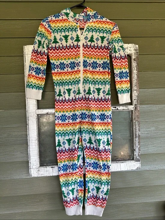 Old Navy Multicolor Fair Isle Hooded Kids One-Piece Footie