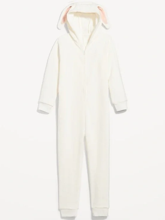 Old Navy Cream Fuzzy Hooded One-Piece Pajama
