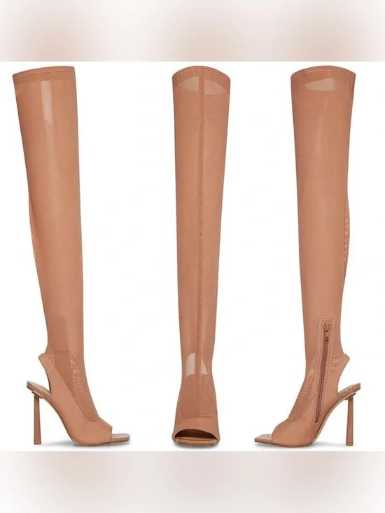 Steve Madden Beverly Women’s Open-Toe Mesh Knee-High Boot in Blush