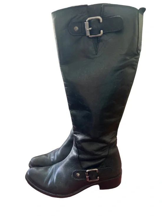 Classic Black Leather Womens Knee-High Boots, Sz 7
