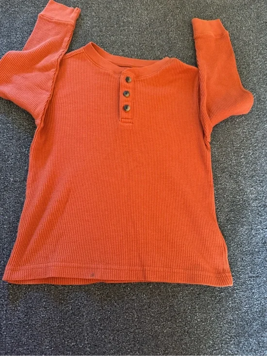 Old Navy Toddler Boy Rust Orange Waffle Knit Thermal Henley Long Sleeve Top 5T