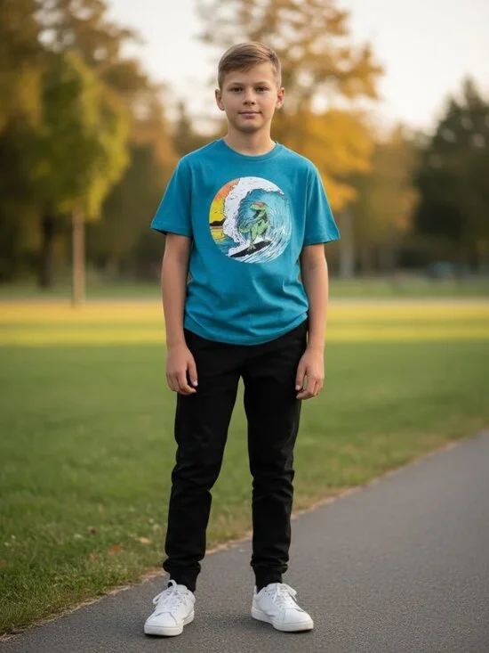 Old Navy Graphic Tee Boys L 10-12 Surfing‎ Dinosaur T-Rex Shirt