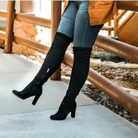 Journee Maya Block Heel Black Over The Knee Boots