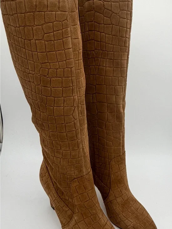 Vince Camuto Croc-Embossed Over-the-Knee Boots in Brown New without Box