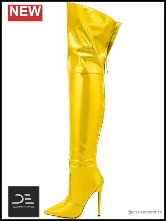 Over the Knee Thigh High Boots Pointed Toe Stiletto Heels Back Zipper PU Leather