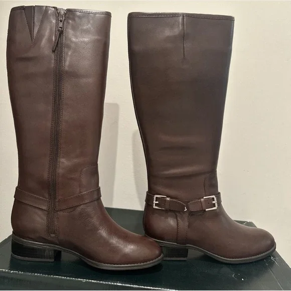 Lauren Ralph Lauren Sze 5.5B Marion Burnished Calf Riding Boots Dk Brown Leather