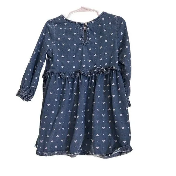 Old Navy denim Jean blue hearts print dress size 3T girls