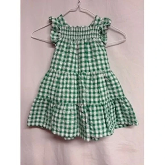 Old Navy Girls Green Gingham Tiered Ruffle Sleeve‎ Smocked Dress 3T Americana