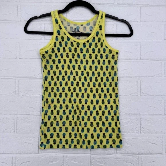 Old Navy Pineapple Tank Top Kids Size L Yellow Ribbed Sleeveless Scoop Neck