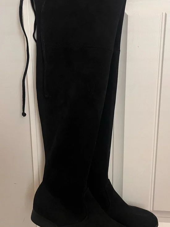 Women's Black Over-the-Knee Suede Boots with Back Tie