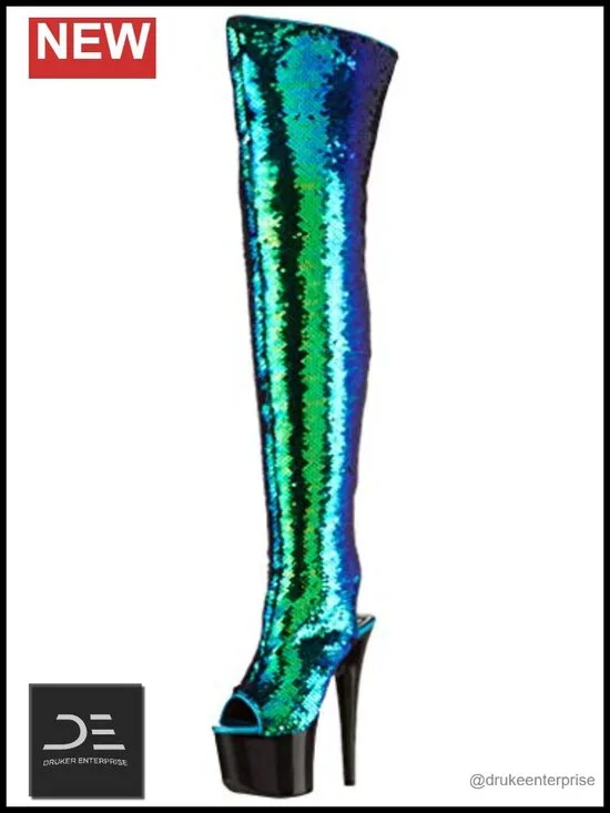 Over the Knee Glitter Sequin Evening Boots Round Toe Zip