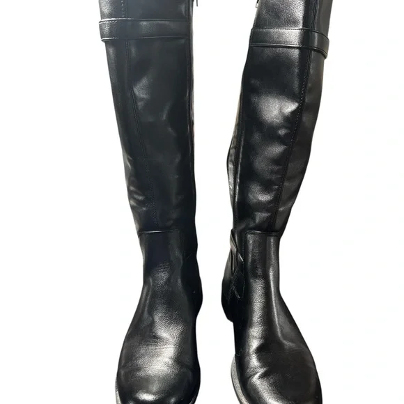 Aerosoles Women’s Faux Leather Black size 7.5 Knee-High Boots‎ Buckles Zippers