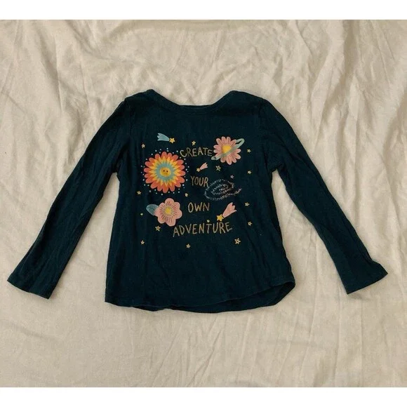 5T Old Navy girl clothes - one piece long sleeve top | text & nature theme