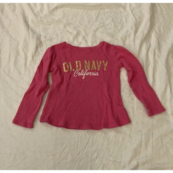 5T Old Navy girl clothes - one piece long sleeve top | text theme